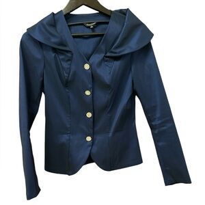 Samuel Dong sz 8 shiny jewel blue tailored jacket with bejewelled buttons